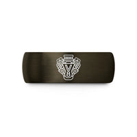 engraved rings for men – gunmetal & black tungsten v8 engine wedding band
