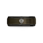engraved rings for men – gunmetal & black tungsten v8 engine wedding band
