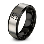 engraved rings for men – black & gray tungsten fuel pump ring