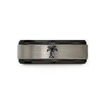 tungsten rings for men – black & grey tungsten palm tree wedding band