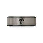 personalized presents for dad – black & silver tungsten palm tree wedding band
