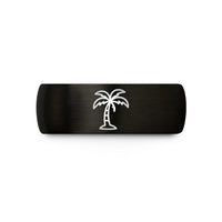 engraved rings for him – black tungsten palm tree wedding band