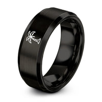 black tungsten palm tree ring