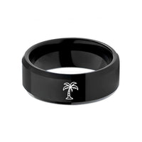 engraved rings for him – black tungsten palm tree wedding band