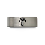 engraved rings for him – grey tungsten palm tree wedding band