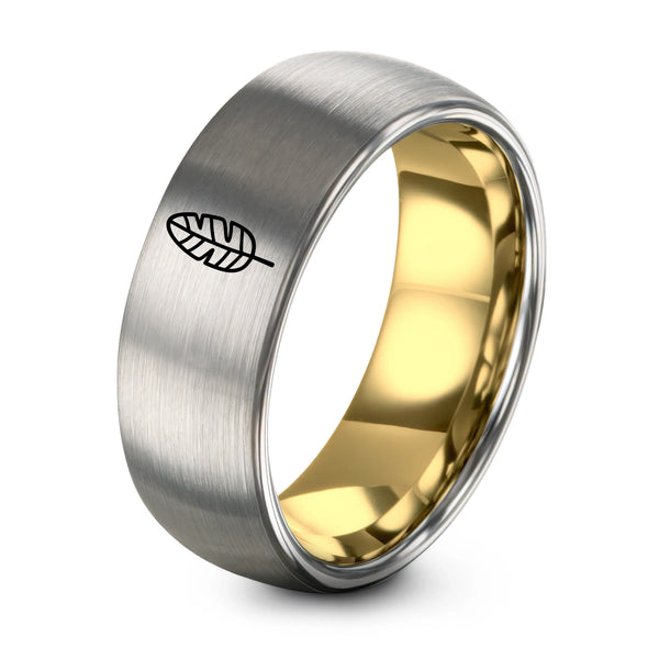 Banana Leaf – Tungsten Wedding Band, 8 mm, Grey, Gold Comfort-Fit Unisex