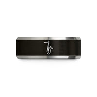 custom men’s laser engraved – black & silver tungsten baritone saxophone wedding band