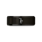 engraved rings for men – black tungsten baritone saxophone wedding band