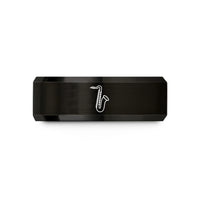 engraved rings for men – black tungsten baritone saxophone wedding band