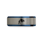 unique presents for dad – black & blue & silver tungsten orca wedding band