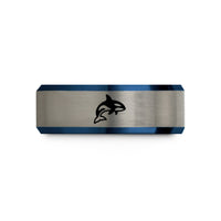 unique presents for dad – black & blue & silver tungsten orca wedding band