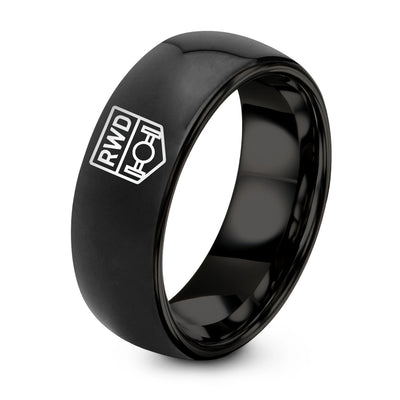 RWD Badge – Tungsten Wedding Band, 8 mm, Black Comfort-Fit Men
