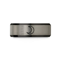 men’s present ring ideas – black & silver tungsten waxing crescent wedding band