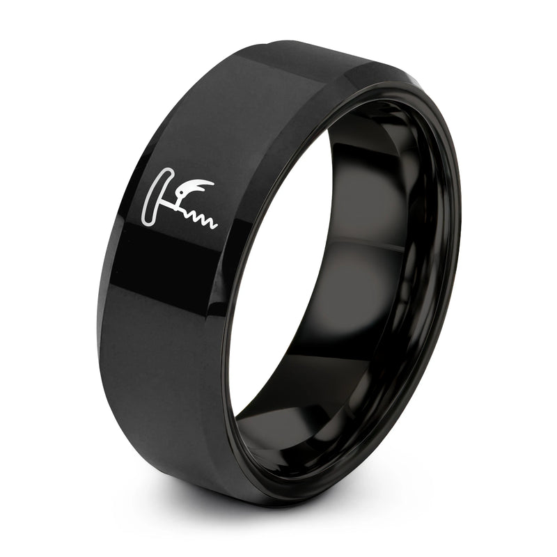 Waiters Corkscrew – Tungsten Wedding Band, 8 mm, Black Comfort-Fit Unisex