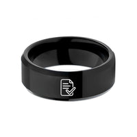best presents for fathers – black tungsten contract checkmark wedding band