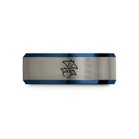 best presents for dads – black & blue & grey tungsten ray school trio wedding band