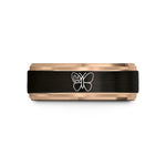 Christmas presents for him – black & rose gold tungsten thyroid butterfly wedding band