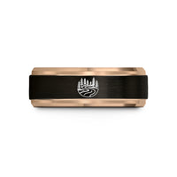 special present for daughter – black & rose gold tungsten river pines wedding band