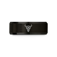 mother daughter matching rings – black tungsten bull skull polygonal wedding band