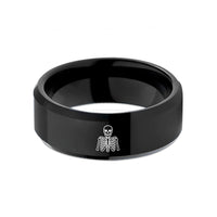 silver rings for women – black tungsten ribcage skull wedding band