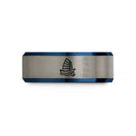 thoughtful presents for her – black & blue & silver tungsten junk rig wave wedding band