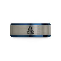 thoughtful presents for her – black & blue & silver tungsten junk rig wave wedding band