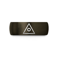 custom wedding band ideas – gunmetal & black tungsten benchmark dot wedding band