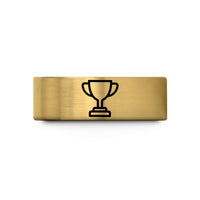 personalized wedding day present – gold tungsten trophy wedding band
