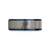 personalized dad presents – black & blue & silver tungsten sprinter start wedding band