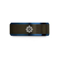 presents for dad figure – gunmetal & blue tungsten ships compass wedding band