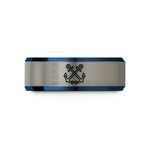unique presents for dad – blue & grey tungsten crossed anchors wedding band
