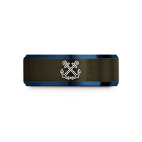 personalized presents for him – gunmetal & blue tungsten crossed anchors wedding band
