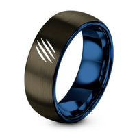 Gifts for Father’s Day for Husband – gunmetal & blue tungsten claw marks ring
