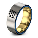 engraved ring for husband – gold & blue & gray tungsten thin bi stripes ring