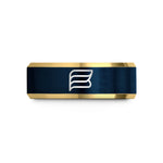 father's day present ring – gold & blue tungsten thin bi stripes wedding band