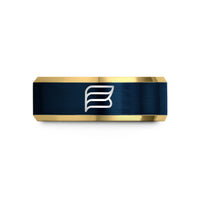 father's day present ring – gold & blue tungsten thin bi stripes wedding band