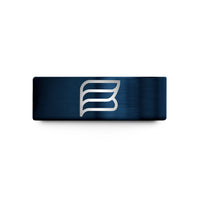 engraved ring for husband – gold & blue tungsten thin bi stripes wedding band