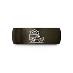 personalized rings for men – gunmetal & black tungsten truck tent wedding band