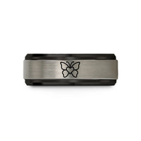 unique presents for dad – black & grey tungsten butterfly heart wedding band
