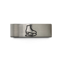 personalized present ideas dad – blue & grey tungsten ice skate boot wedding band