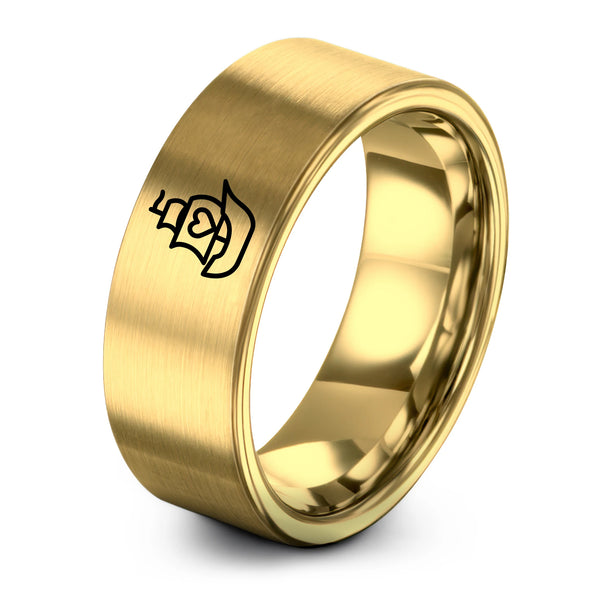 Ship Silhouette Heart – Tungsten Wedding Band, 8 mm, Gold Comfort-Fit Unisex