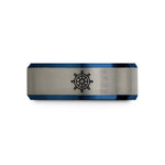 father's day present ideas – black & blue & silver tungsten ship wheel wedding band