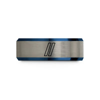father's day present ideas – black & blue & gray tungsten racing stripes wedding band