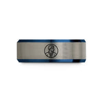personalized presents for him – black & blue & gray tungsten sambo emblem circle wedding band