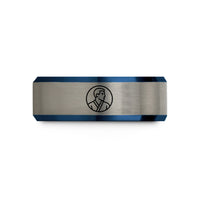 personalized presents for him – black & blue & gray tungsten sambo emblem circle wedding band