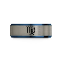 best presents for him – black & blue & silver tungsten virgo glyph wedding band