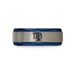 unique presents for men – blue & silver tungsten virgo glyph wedding band