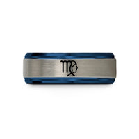 unique presents for men – blue & silver tungsten virgo glyph wedding band