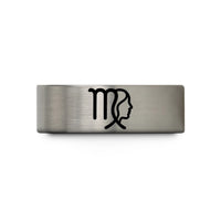 custom rings for men – grey tungsten virgo glyph wedding band