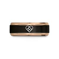best friend present rings – black & rose gold tungsten double heart knot wedding band